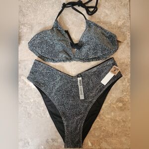 XL/L PINK Swim Scrunchie Triangle Bikini Top Shimmer HighWaist Bikini Set